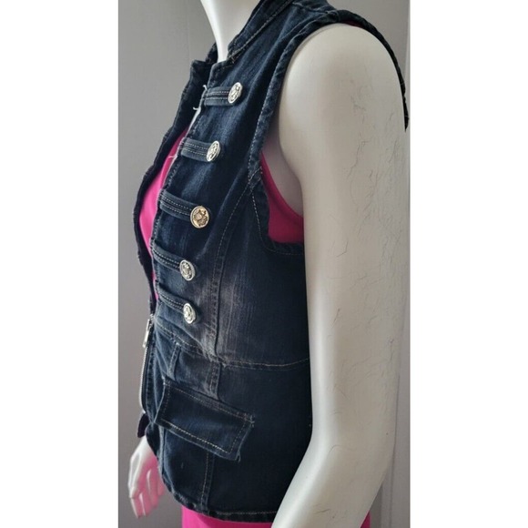 Oh Yes Jeans Denim Partial Zip Vest Retro Womens Sz M Sgt Peppers Style - Picture 5 of 9